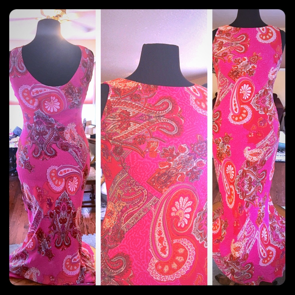 Paisley print fuchsia colored dress size large